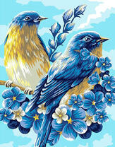 Голубые птички на цветах