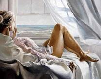 Девушка в халатике на кровате