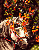 Белая лошадь и бабочки