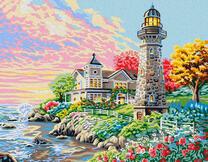 Яркий домик, каменный маяк и цветущий сад