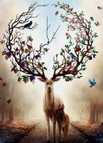 Олень с ветвистыми рогами и олененок