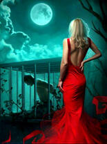 Мужчина в клетке и женщина под луной