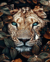 Морда леопарда среди листьев