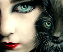 Стильная девушка с черной кошкой