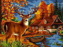 Мельница и олень в осеннем лесу