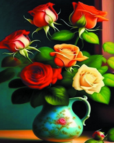 Букет роз в красочном кувшине