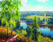 Летний пейзаж с рекой и холмами