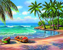 Две лодки на песчаном берегу океана