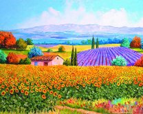 Поле подсолнухов с видом на горы