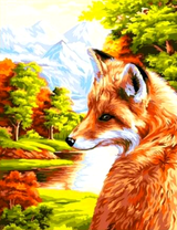 Рыжая лиса на фоне желтеющего леса