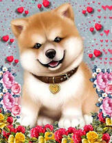 Пушистый щенок среди роз