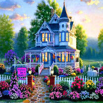 Сказочный домик в окружении цветов