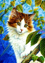 Пушистый котенок на дереве