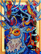 Синий олень с большими рогами