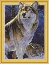 Волки в заснеженном ночном лесу