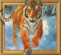 Бег большого тигра по заснеженному лесу