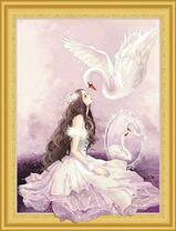 Девушка в белом платье и лебедь