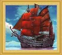 Пиратский корабль под красными парусами