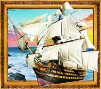 Фрегат с белыми парусами у берега