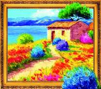 Домик у озера на летней равнине