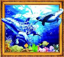 Морской мир с дельфинами, рыбами и черепахой