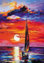 Парусник и красный закат на море