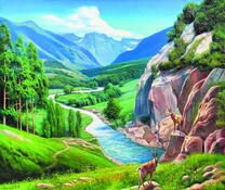 Пейзаж с горными оленями