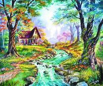 Лесной пейзаж с домиком