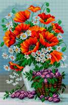 Букет маков и корзинка спелых слив