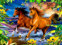 Галоп лошадей по морской волне