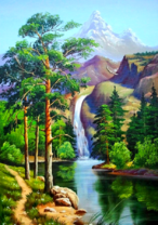 Водопад с высокой скалы