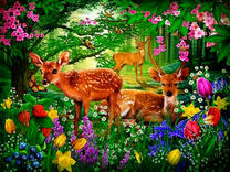 Олени среди цветов