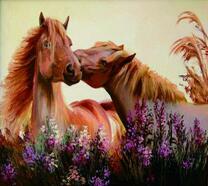 Две лошади в весенних цветах