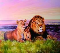 Семья тигров на летней поляне