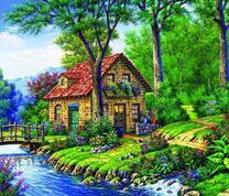 Каменный домик у мостика через ручей