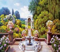 Красивый сад с маленьким фонтаном