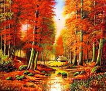 Домик в ярком осеннем лесу