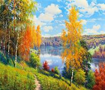 Золотистые берёзки на берегу реки