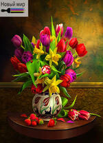 Нарциссы и тюльпаны на столе в вазе