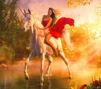 Девушка оседлала единорога