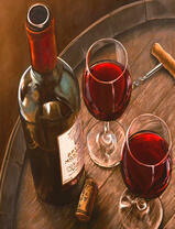 Бутылка красного вина и два бокала