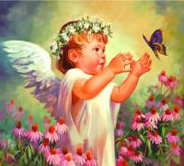 Пухленький ангелочек и бабочка