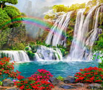 Красивая радуга на фоне водопадов