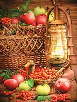 Осенний натюрморт с яблоками и рябиной