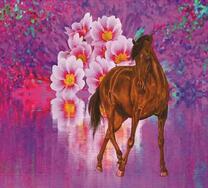 Лошадь на фоне ярких цветов