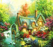 Уютная лесная мельница на реке