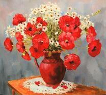 Кувшинчик с букетом маков и ромашек