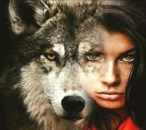 Девушка и большая волчица