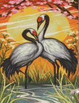 Красноголовые журавли и сакура