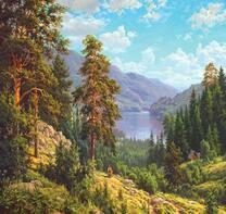 Озеро среди горных лесов